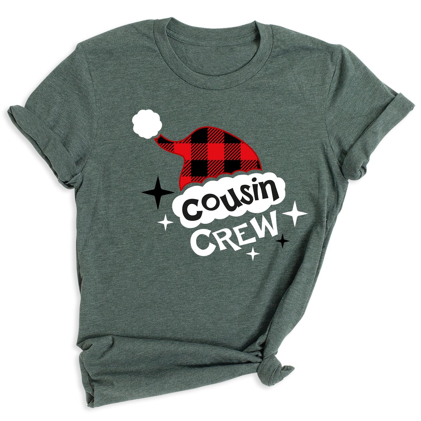 Cousin Crew Christmas Shirts Matching Kids Plaid Santa Hat Tees – Family Holiday Photo Outfit
