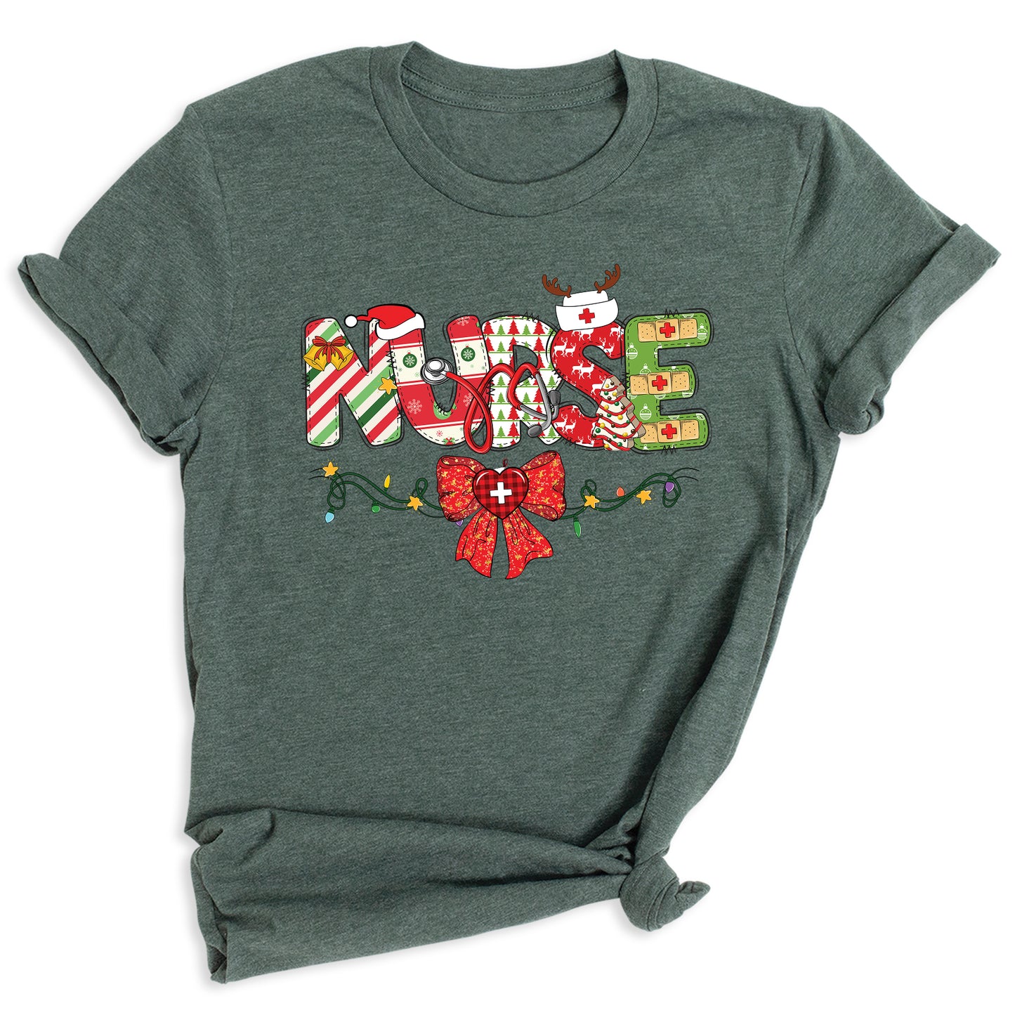 Christmas Nurse Shirt – Nursing Santa Hat Tee, Cute Xmas Bow Top, Nurse Appreciation Holiday Gift