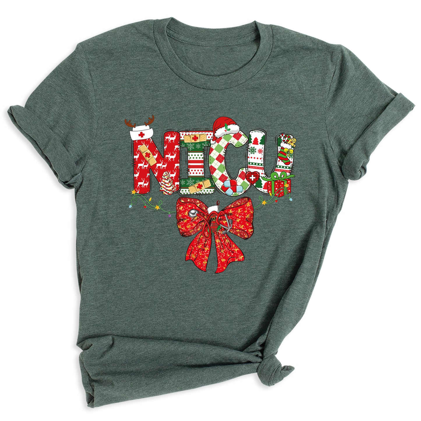 Christmas NICU Nurse Shirt – ICU Holiday Tee, Nursing Santa Hat & Bow Shirt, Merry Xmas Nurse Top