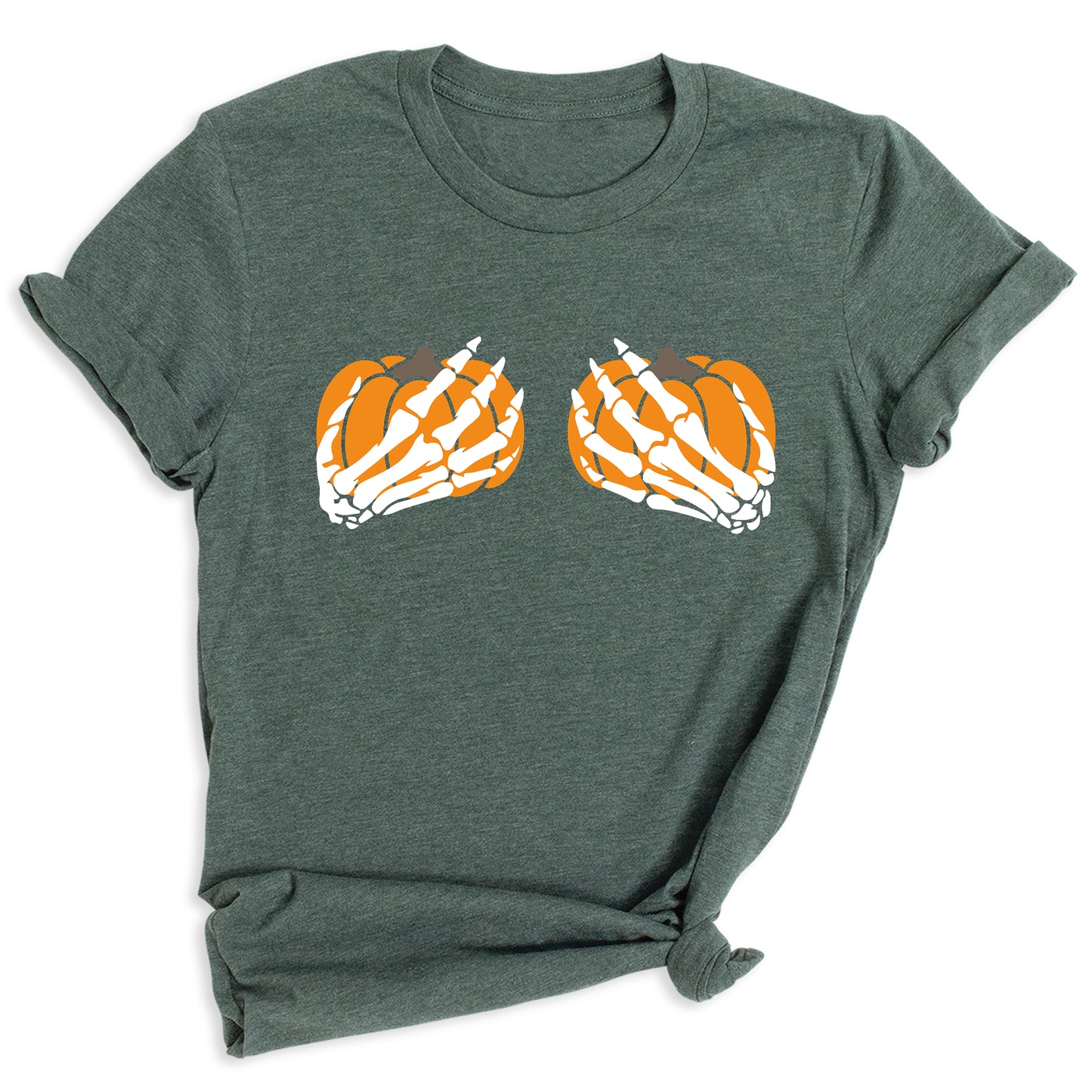Skeleton Hand Bra Pumpkin Shirt – Funny Halloween Tee | Women’s Spooky Season Shirt