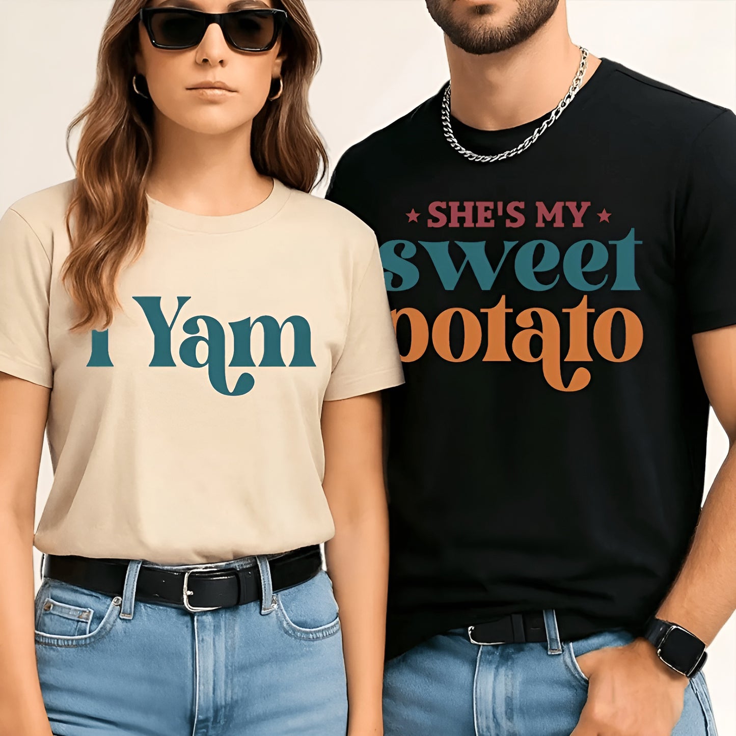 Thanksgiving Matching Couple Shirt – She’s My Sweet Potato I Yam Tee