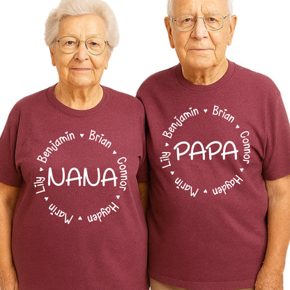 Personalized Nana Papa Shirt with Kids Names Custom Mama & Dada Gift
