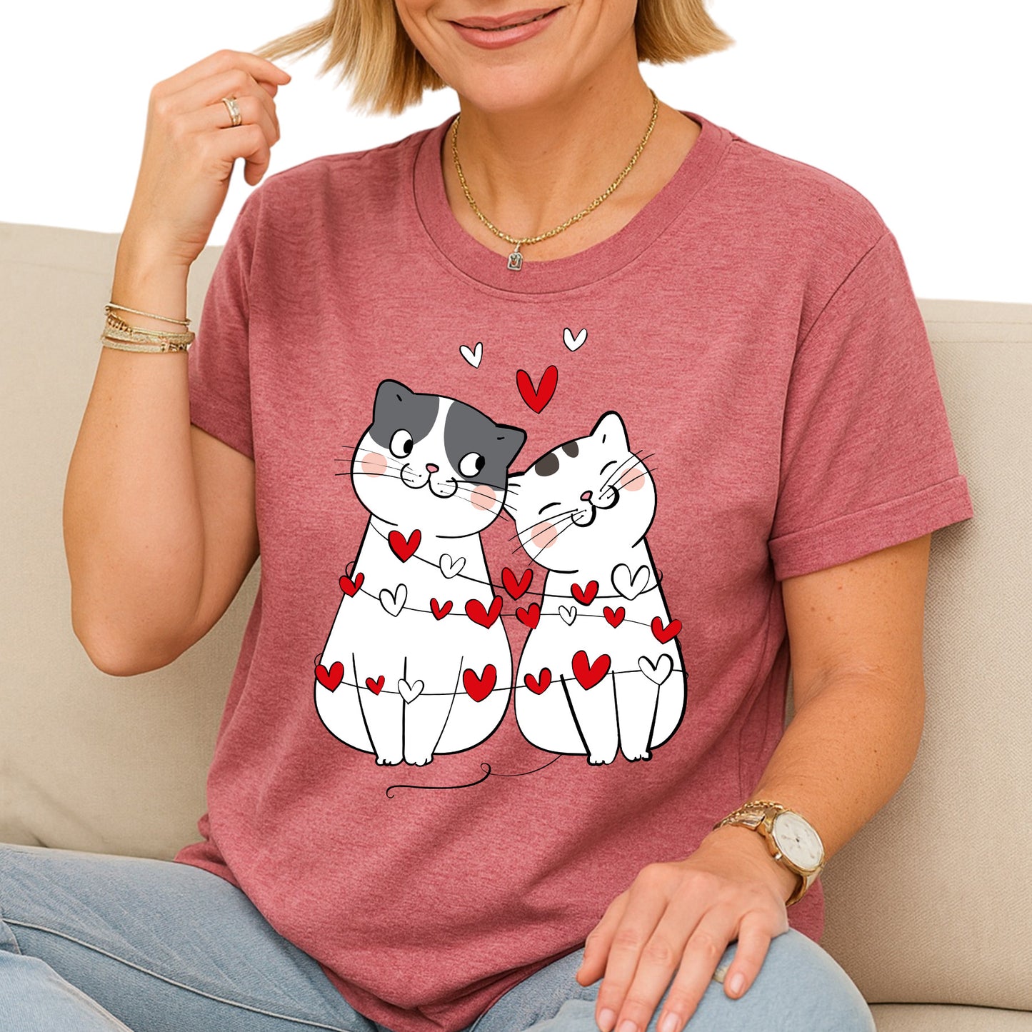 Valentine’s Day Cat Shirt for Couples – Cute Cats with Hearts Tee