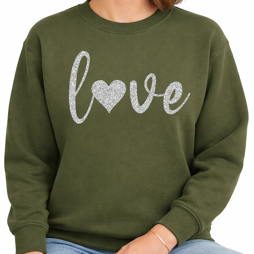 Love Heart Glitter Valentine Sweatshirt Sparkly Love Sweater