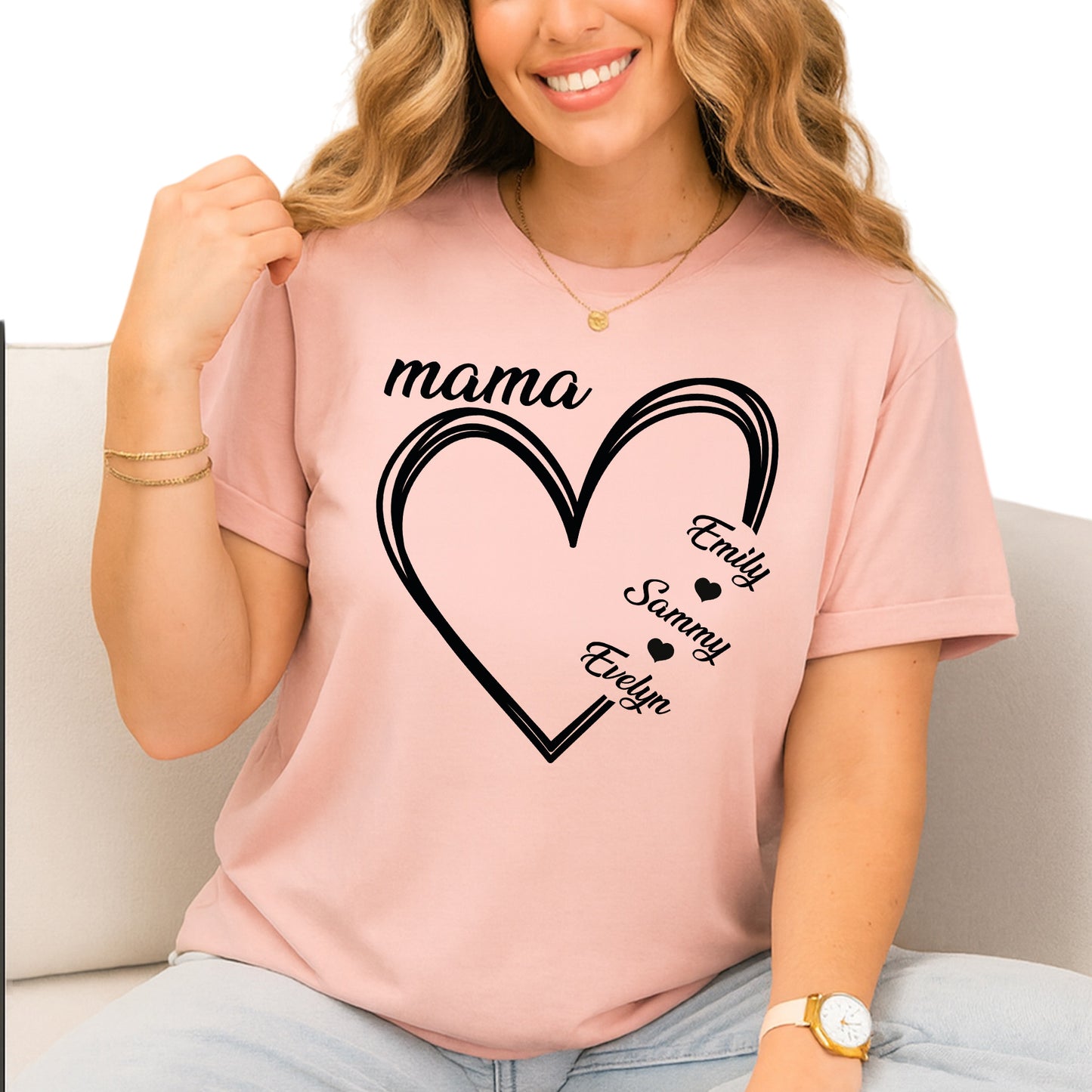 Custom Mama Shirt with Kids Names – Personalized Mom Heart Tee