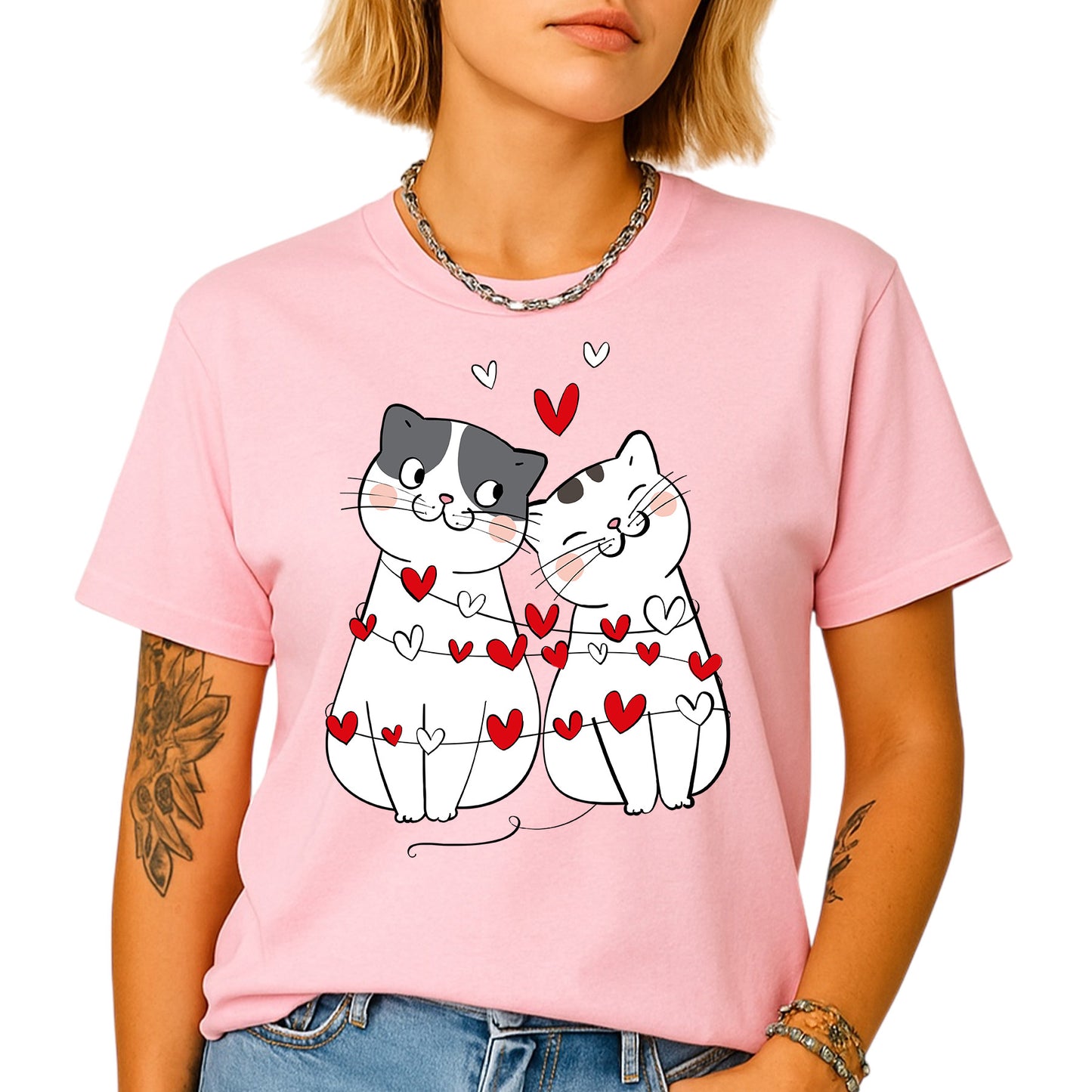 Valentine’s Day Cat Shirt for Couples – Cute Cats with Hearts Tee