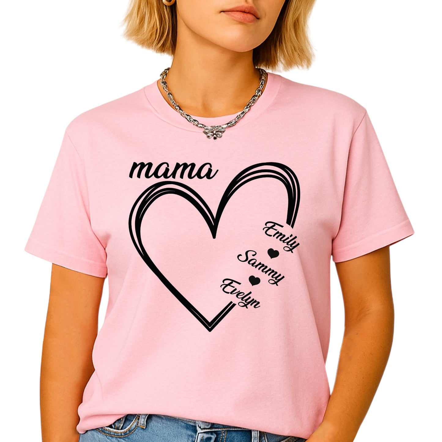 Custom Mama Shirt with Kids Names – Personalized Mom Heart Tee