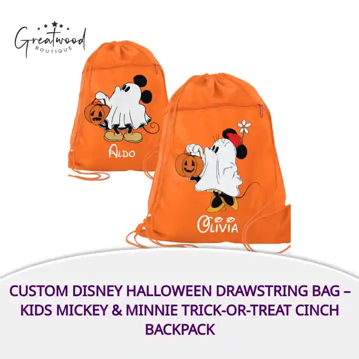 Custom Disney Halloween Drawstring Bag &ndash; Kids Mickey &amp; Minnie Trick-or-Treat Cinch Backpack by@Outfy
