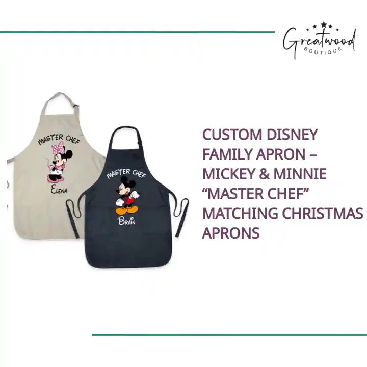 Custom Disney Family Apron &ndash; Mickey &amp; Minnie &ldquo;Master Chef&rdquo; Matching Christmas Aprons by@Outfy