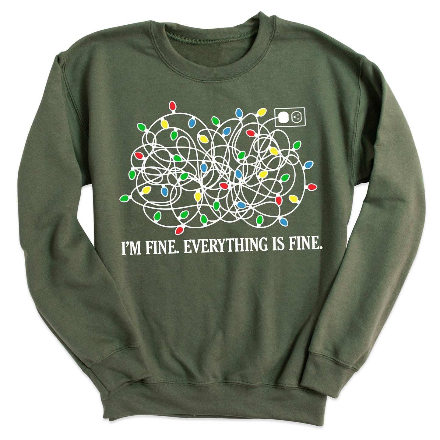 I’m Fine Christmas Lights Sweatshirt – Funny Holiday Crewneck, Cute Xmas Gift Sweater
