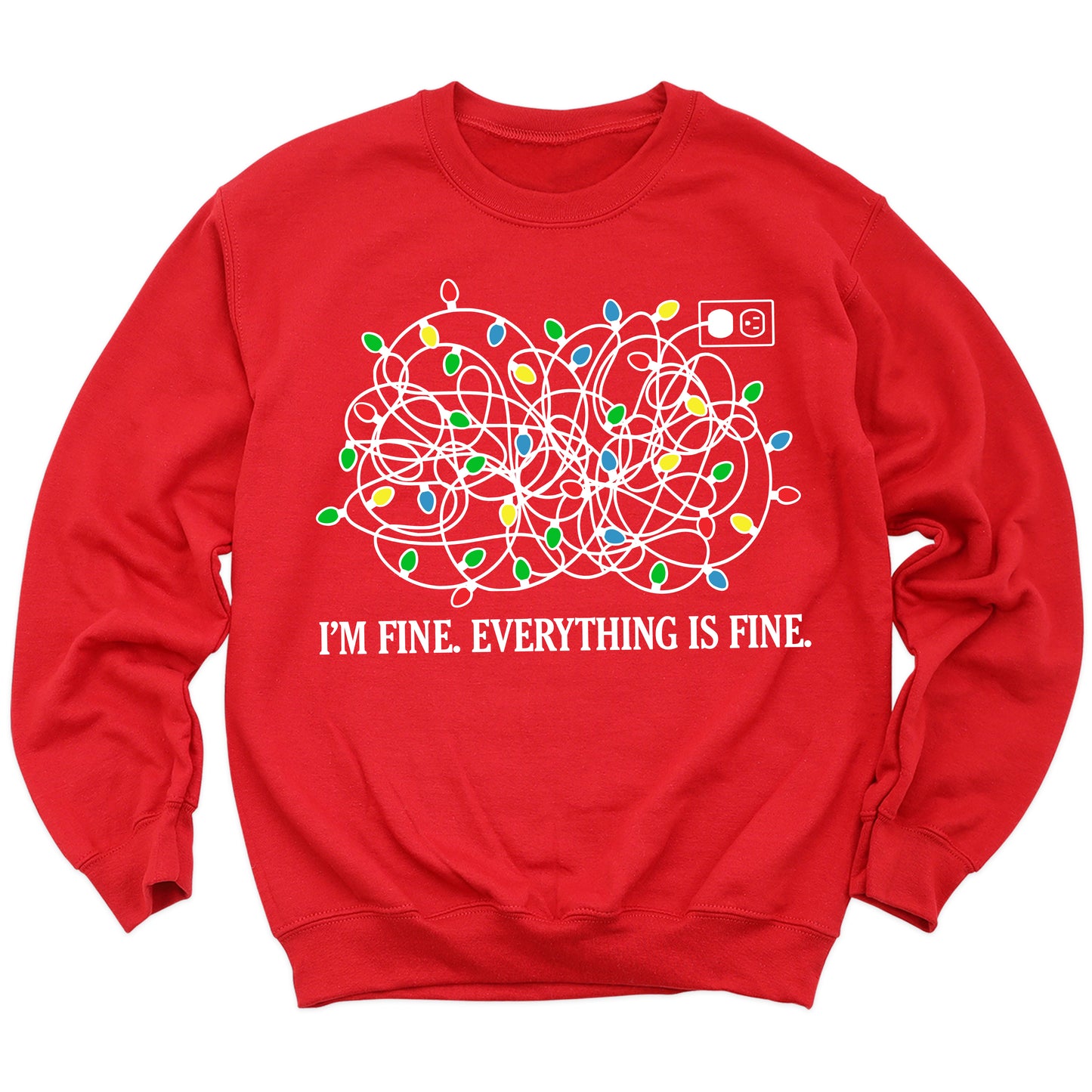 I’m Fine Christmas Lights Sweatshirt – Funny Holiday Crewneck, Cute Xmas Gift Sweater