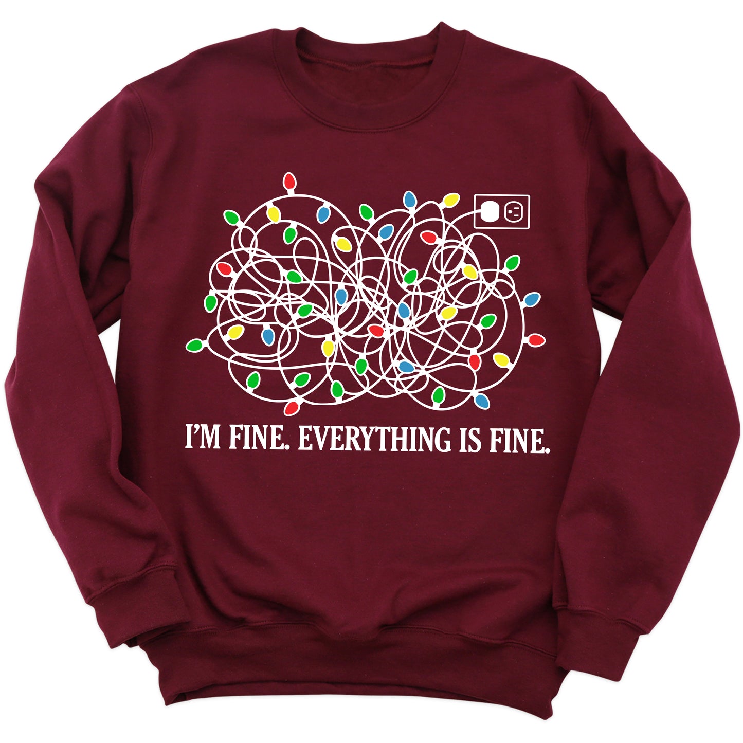 I’m Fine Christmas Lights Sweatshirt – Funny Holiday Crewneck, Cute Xmas Gift Sweater
