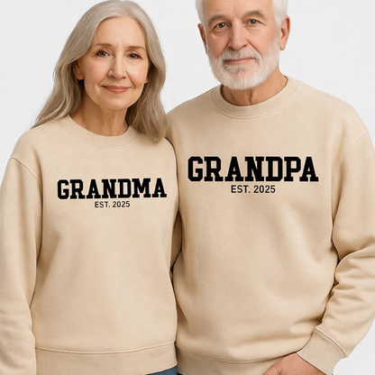 Custom Grandma & Grandpa Est. Sweatshirts – Personalized Matching Family Gift