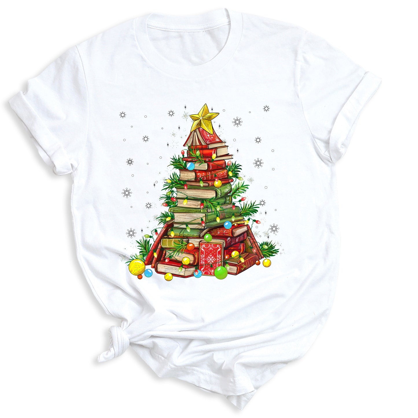 Christmas Books Tree Shirt – Book Lover Holiday Tee, Reading Xmas Top for Teachers, Students & Librarians