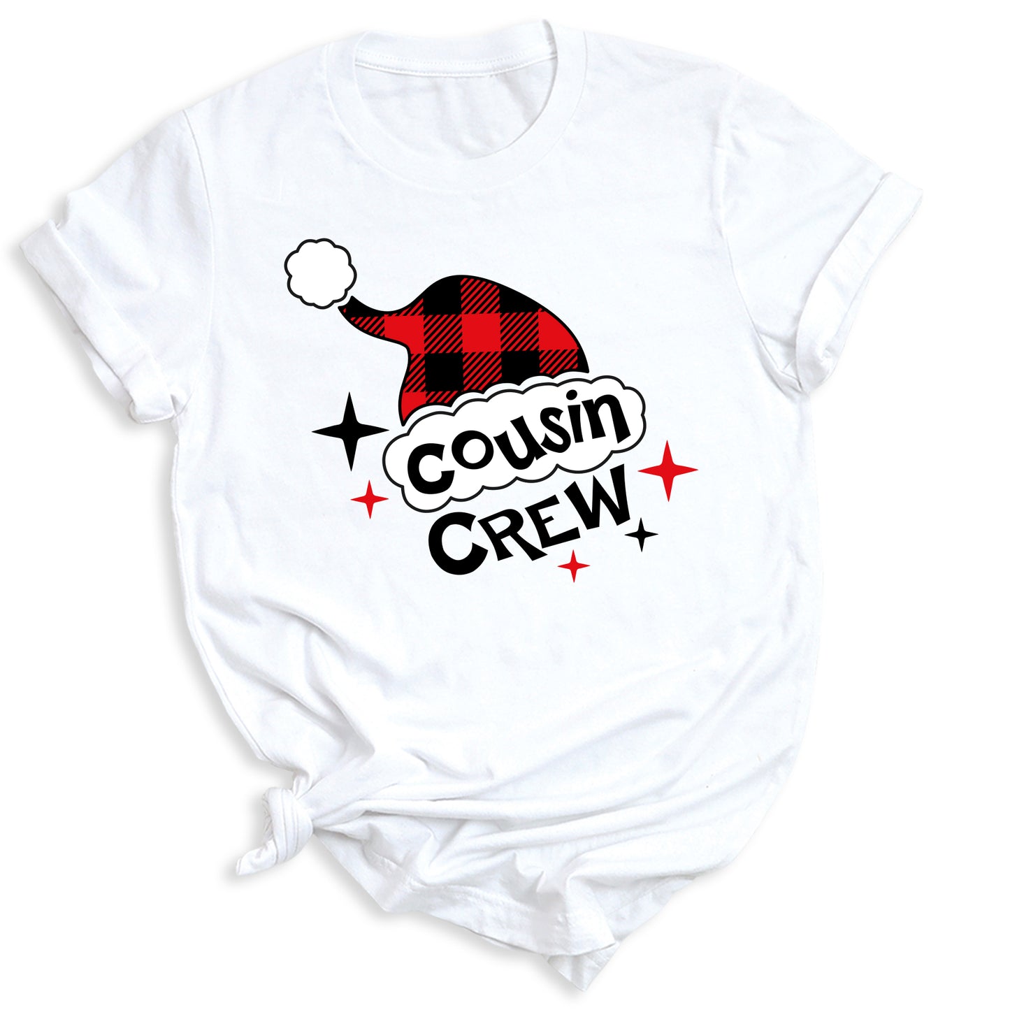 Cousin Crew Christmas Shirts Matching Kids Plaid Santa Hat Tees – Family Holiday Photo Outfit