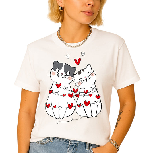 Valentine’s Day Cat Shirt for Couples – Cute Cats with Hearts Tee