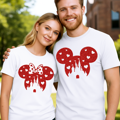 Glitter Mickey Minnie Couple Shirt – Disney Valentine Family Tee