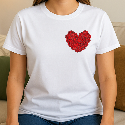 Red Roses Heart Shirt – Valentine Floral Love Tee for Women