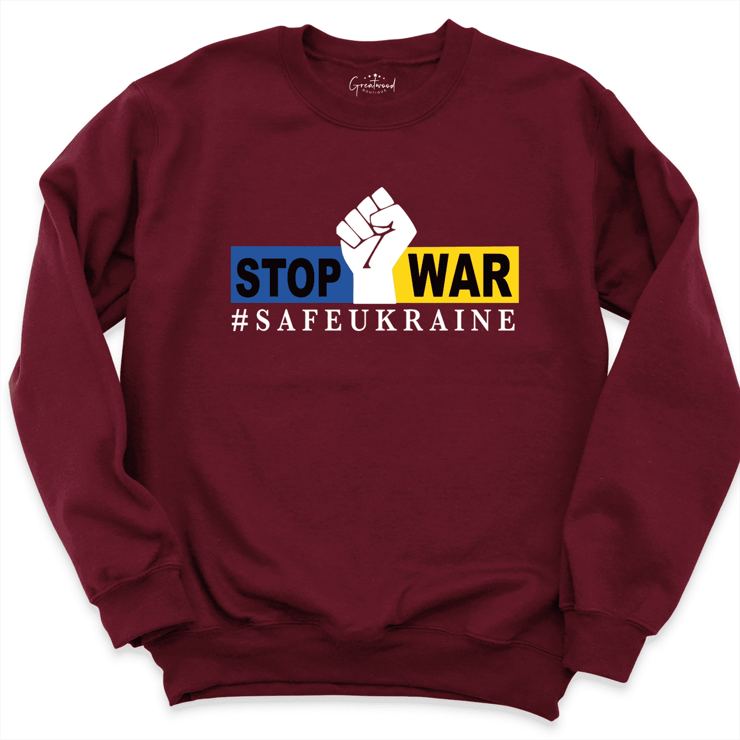 Stop War Ukraine Sweatshirt Maroon - Greatwood Boutique