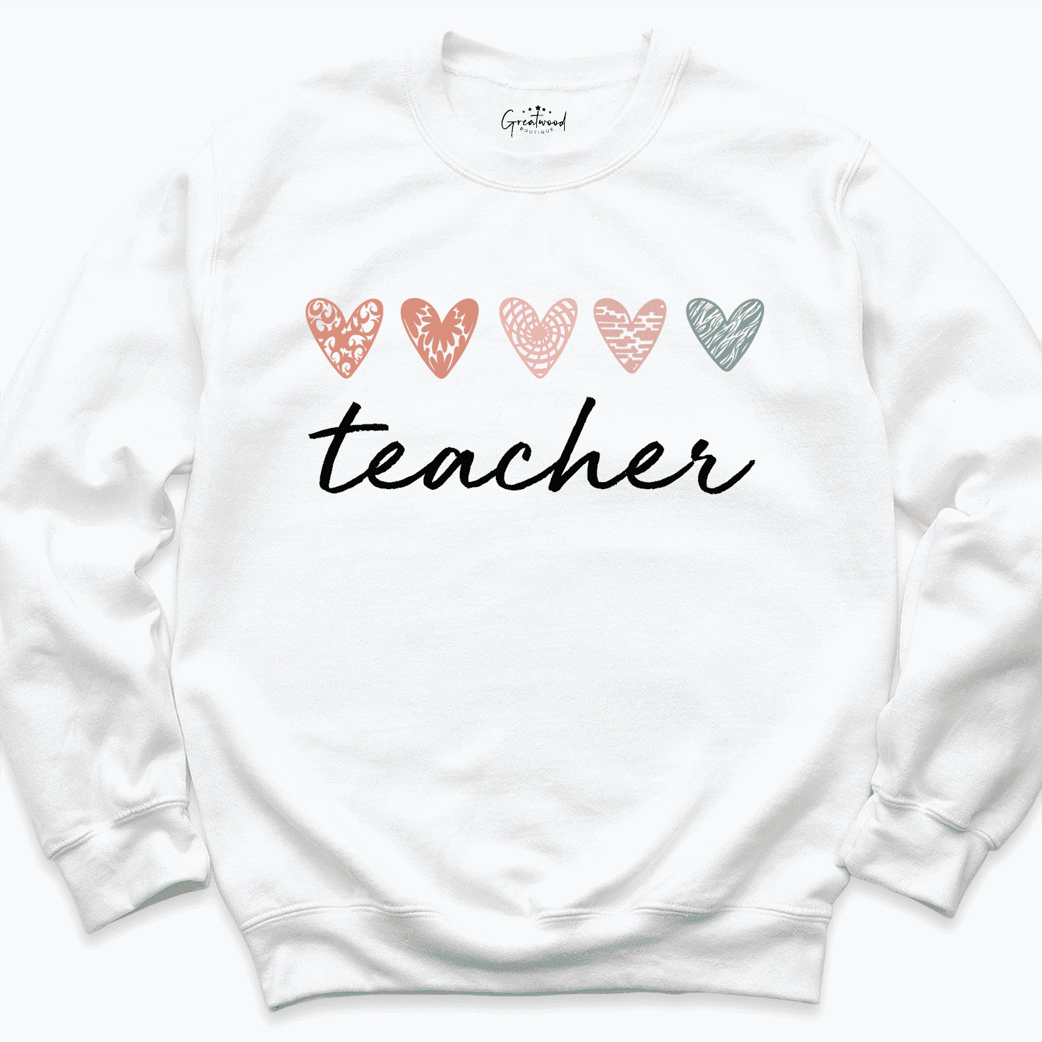 Teacher Heart sweatshirt White - Greatwood Boutique