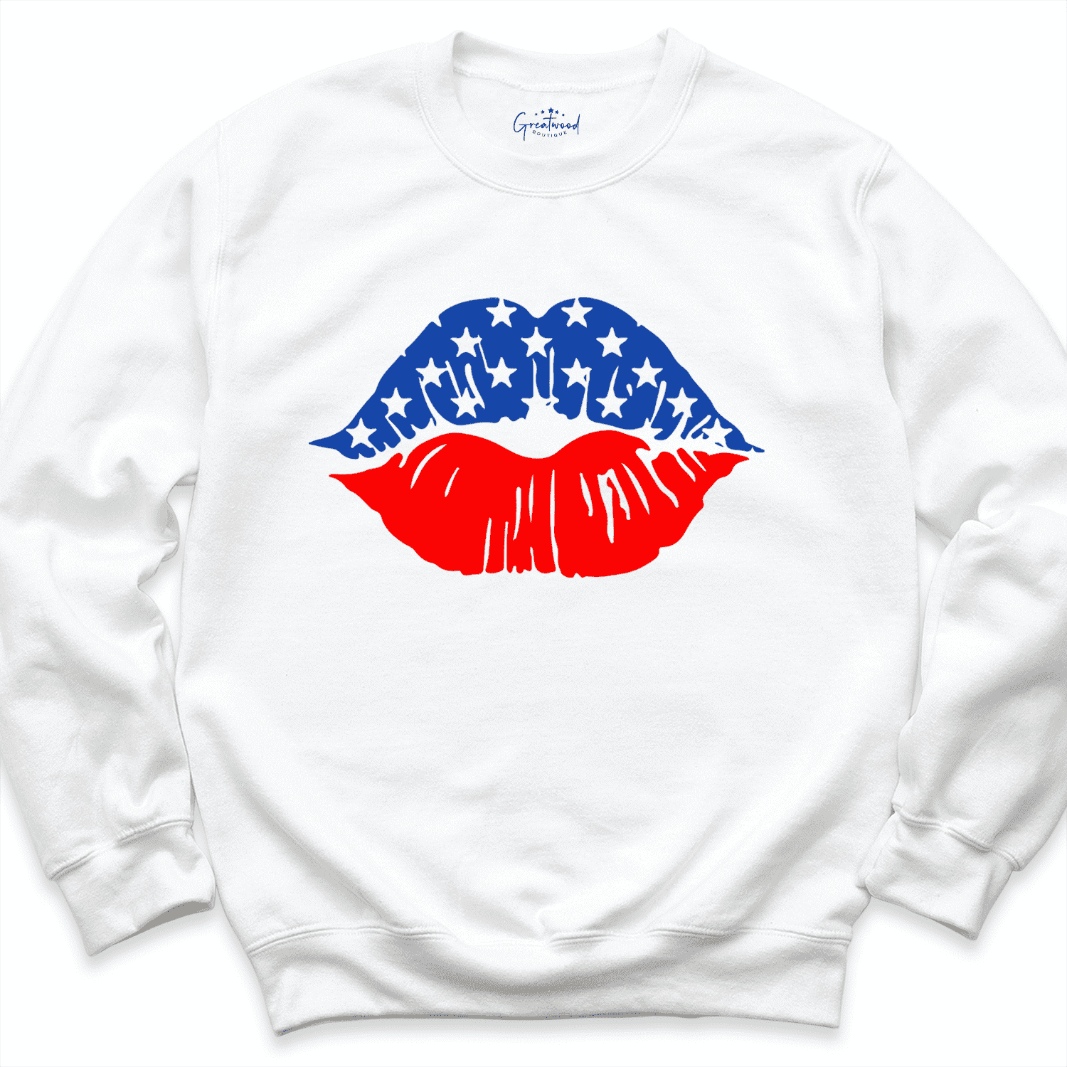 Usa Flag Lips Sweatshirt White - Greatwood Boutique
