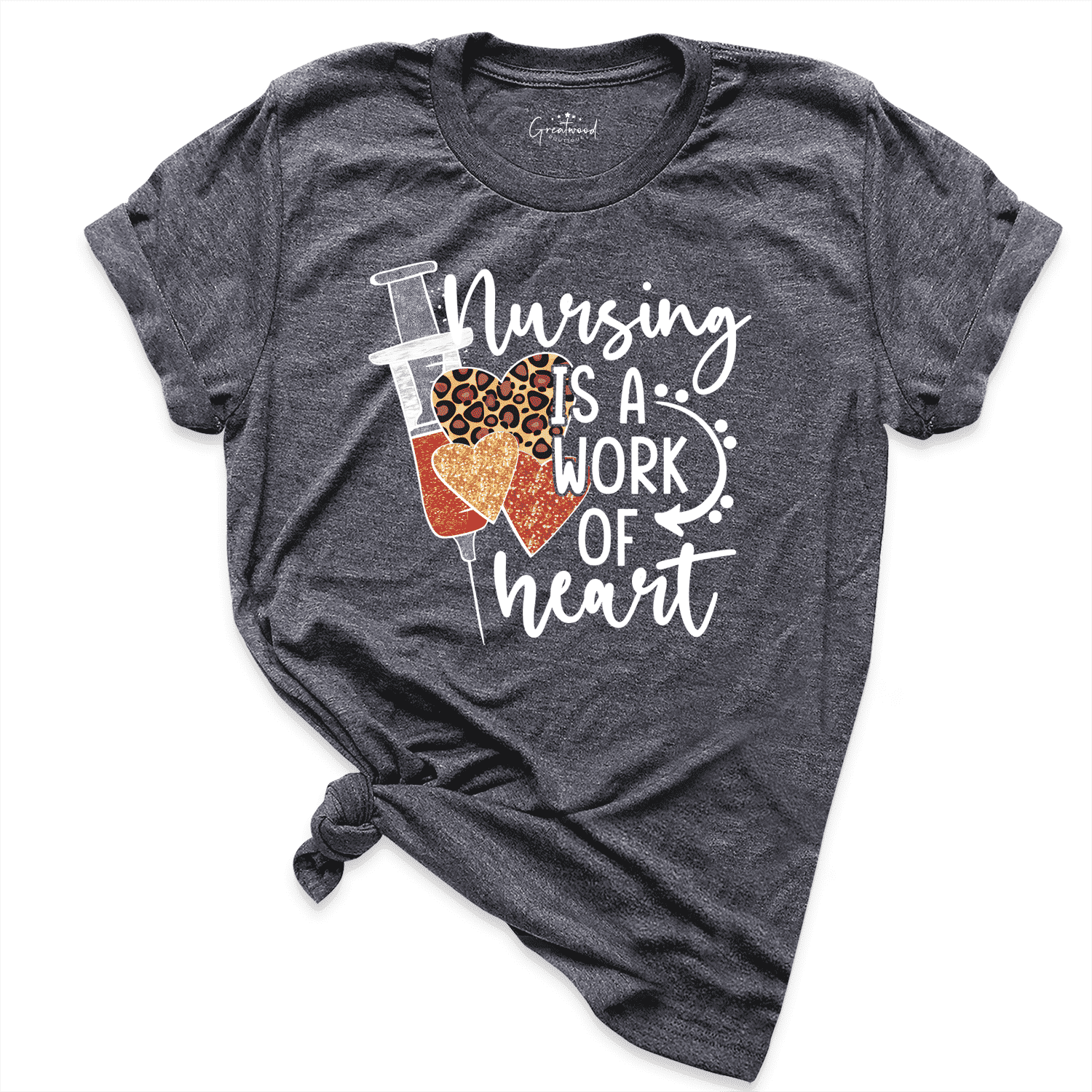 Leopard Heart Nurse Shirt D.Grey - Greatwood Boutique