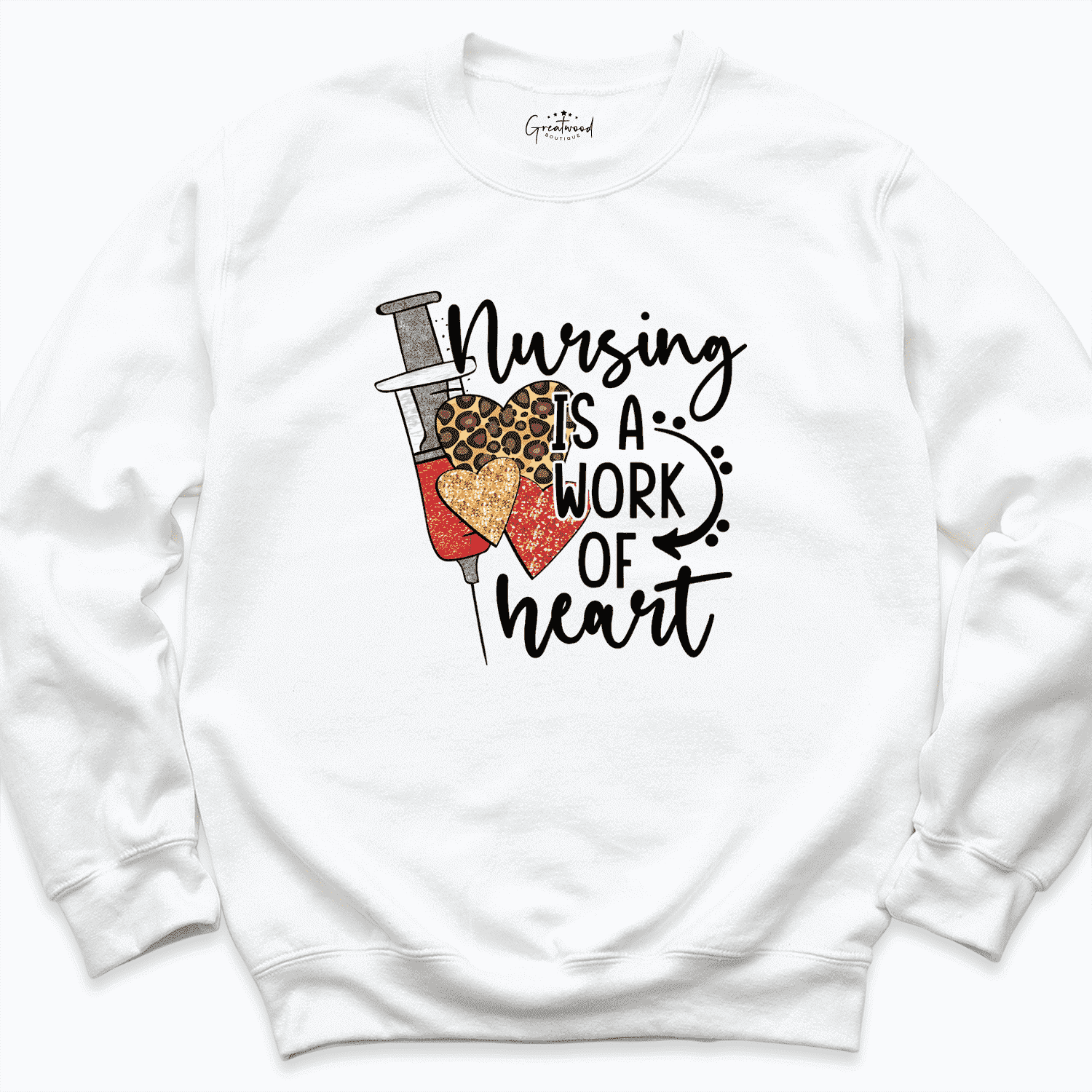 Leopard Heart Nurse Sweatshirt White - Greatwood Boutique