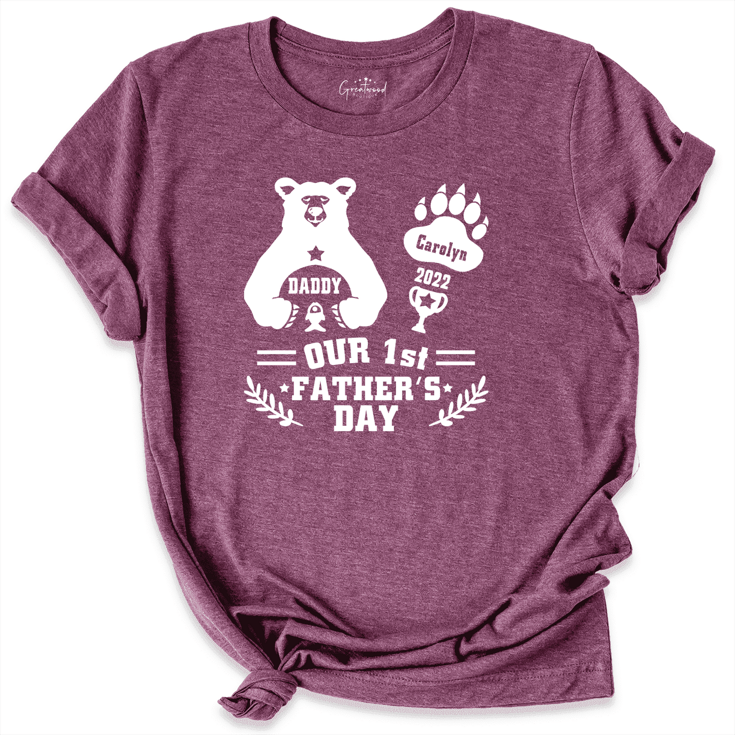Custom Happy Fathers Day Bear Shirt Maroon - Greatwood Boutique