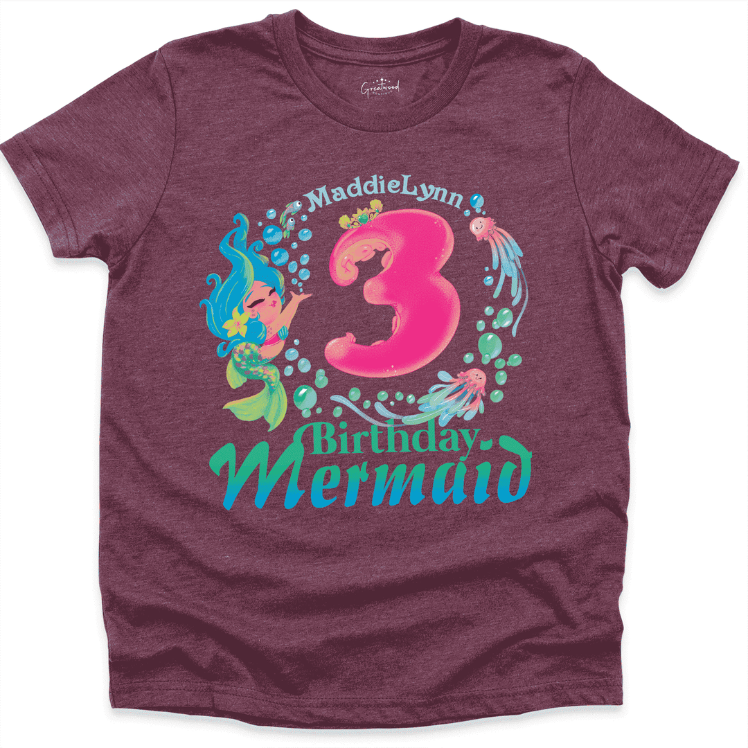 Mermaid Birthday Girl Shirt Maroon - Greatwood Boutique