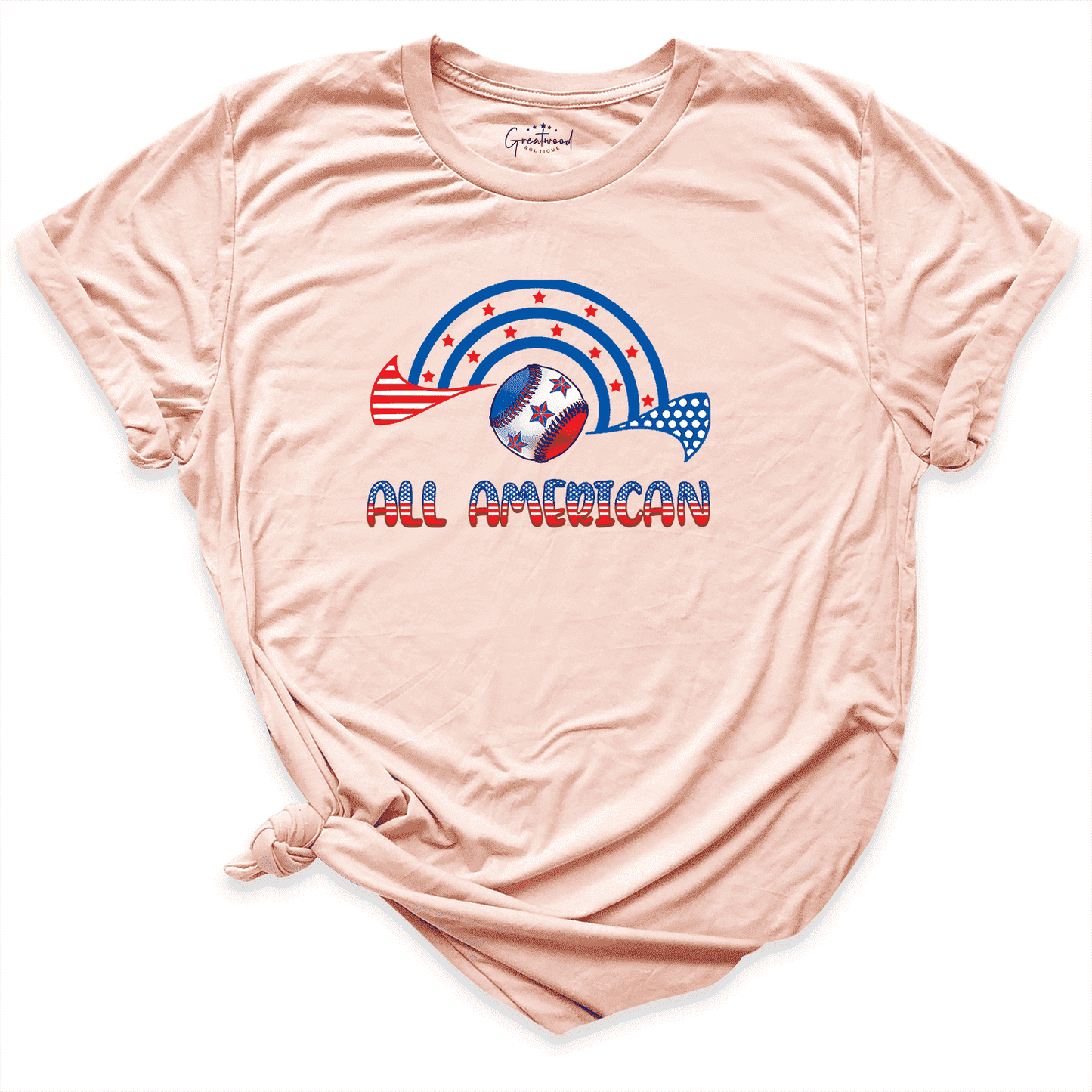 All American Baseball Shirt Peach - Greatwood Boutique