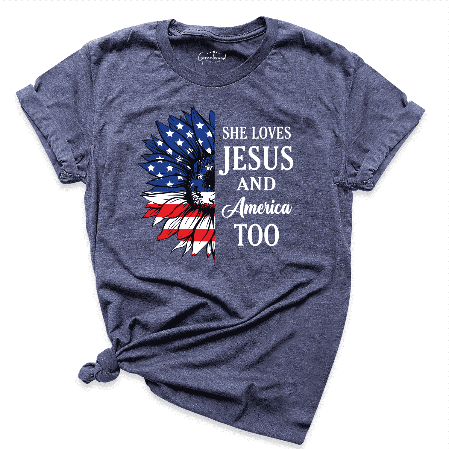 She Loves Jesus And American Too Shirt Navy - Greatwood Boutique