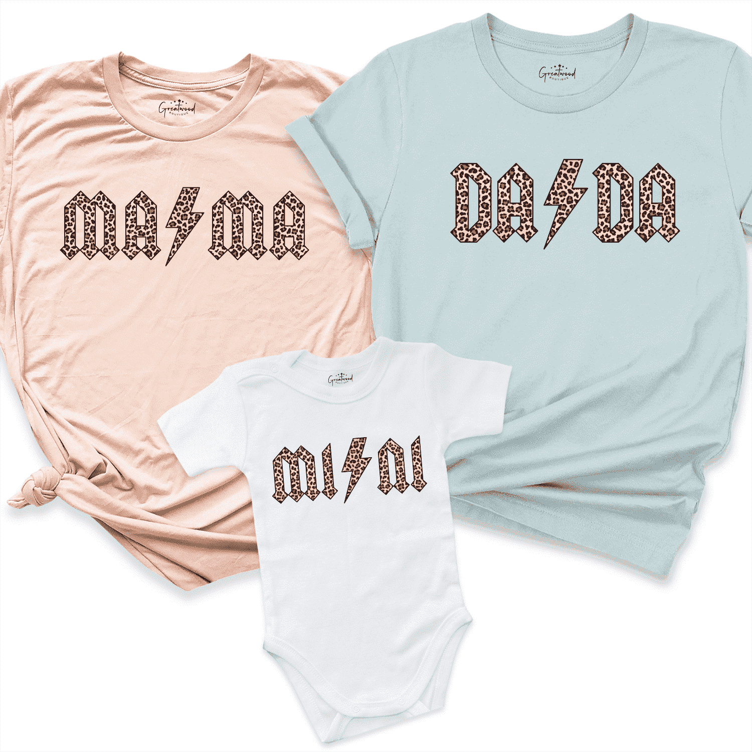 Leopard Mama Dada Mini Shirt Peach - Greatwood Boutique