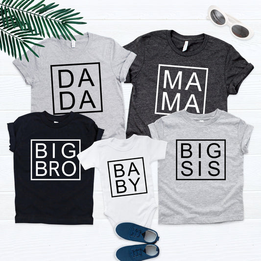 Dada Mama Big Bro Sister Baby Shirts